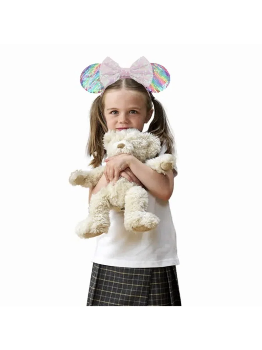 Women Sequin Rainbow Shiny Bow Mickey Mouse Hair Headband For Cosplay